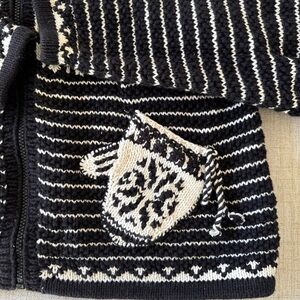 Granny Core mitten pocket Knit Hoodie Sweater Jacket Black White Size M Zip